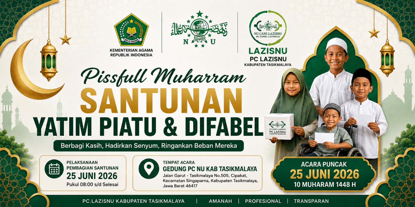 PENYALURAN SANTUNAN 10 MUHARRAM 1448 H YATIM DAN DIFABLE LAZISNU KAB. TASIKMALAYA